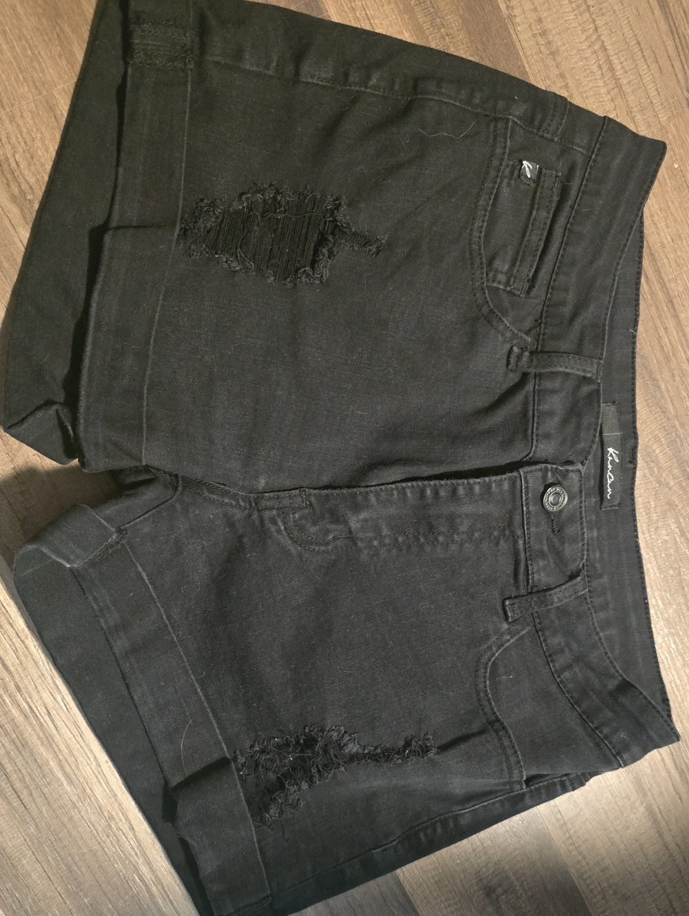 KanCan Black Denim Shorts with Branded Button